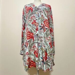 Soft Surroundings Floral Tunic Top Blouse Resortwear Vacation Boho Bloomcore